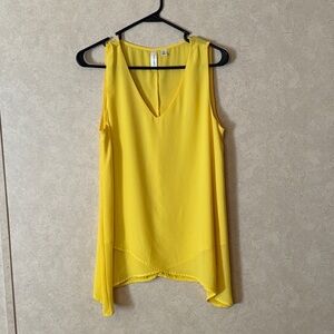 Tacera Sheer Yellow V-Neck Tank Top with Asymmetrical Hem Size M
